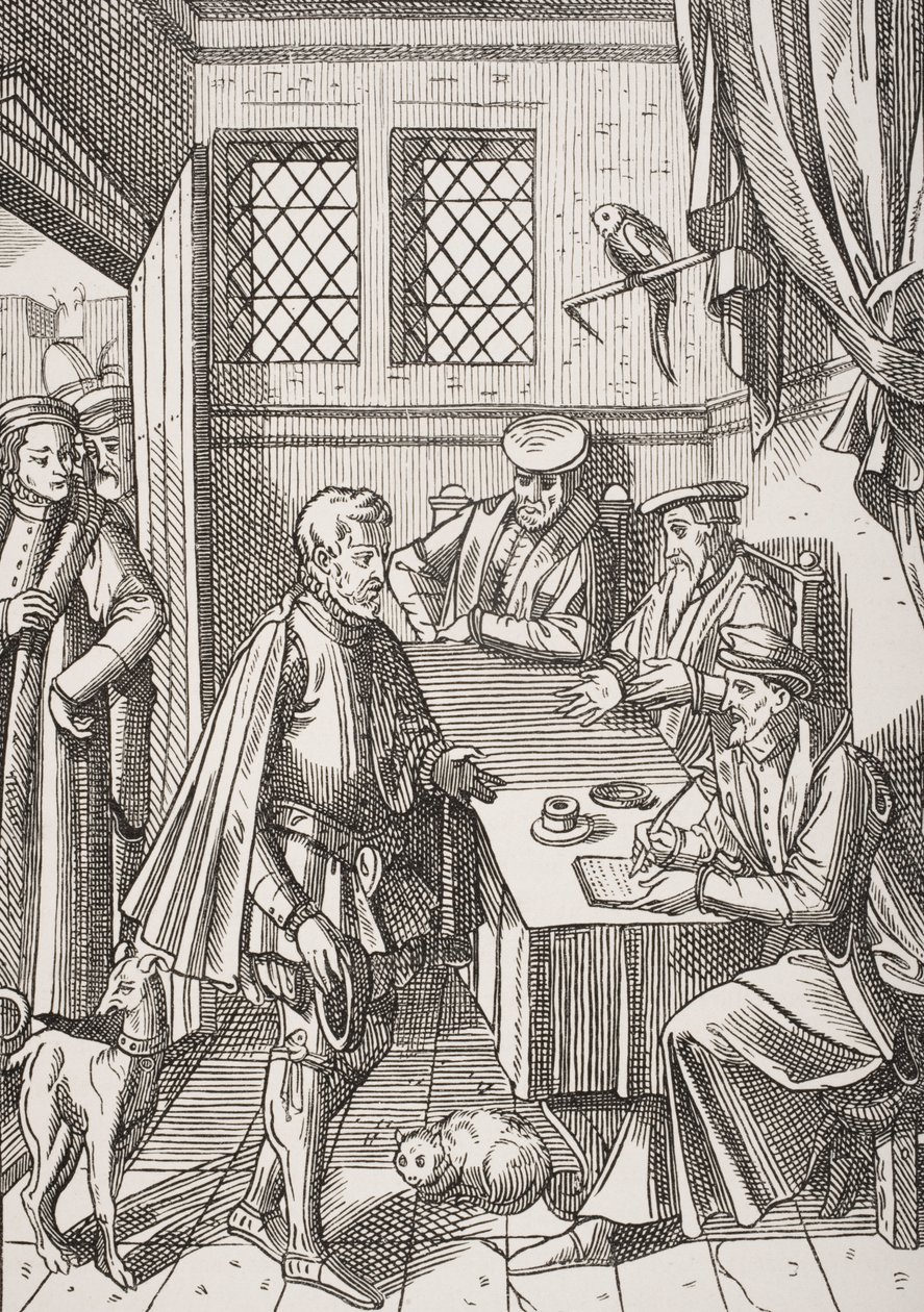Bailliage vagy a királyi végrehajtó törvényszéke, Josse Damhoudere (1507-81) „Praxis Rerum Civilium” című fametszete, Paul Lacroix (1806-84) „Le Moyen Age et La Renaissance” című művéből alkotó: French School