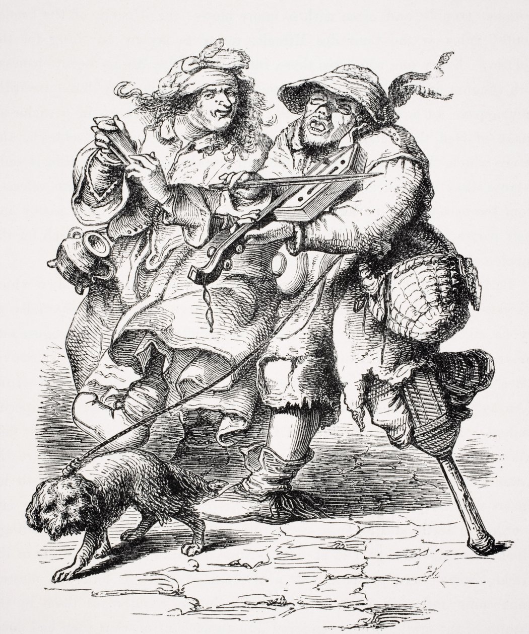 Hegedűs koldus, felesége csontokkal kíséri, egy 17. századi metszet után, Paul Lacroix (1806-84) „Le Moyen Age et La Renaissance” című művéből, 1847-ben megjelent alkotó: French School
