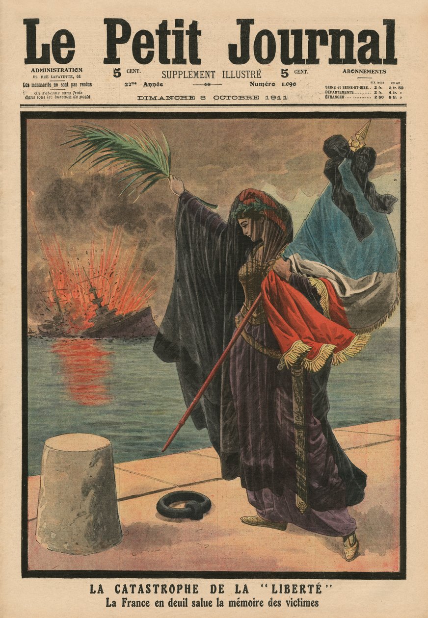 A "Liberte" csatahajó katasztrófája, Franciaország gyászolja az áldozatokat, címlapillusztráció a "Le Petit Journal" illusztrált mellékletéből, 1911. október 8. alkotó: French School
