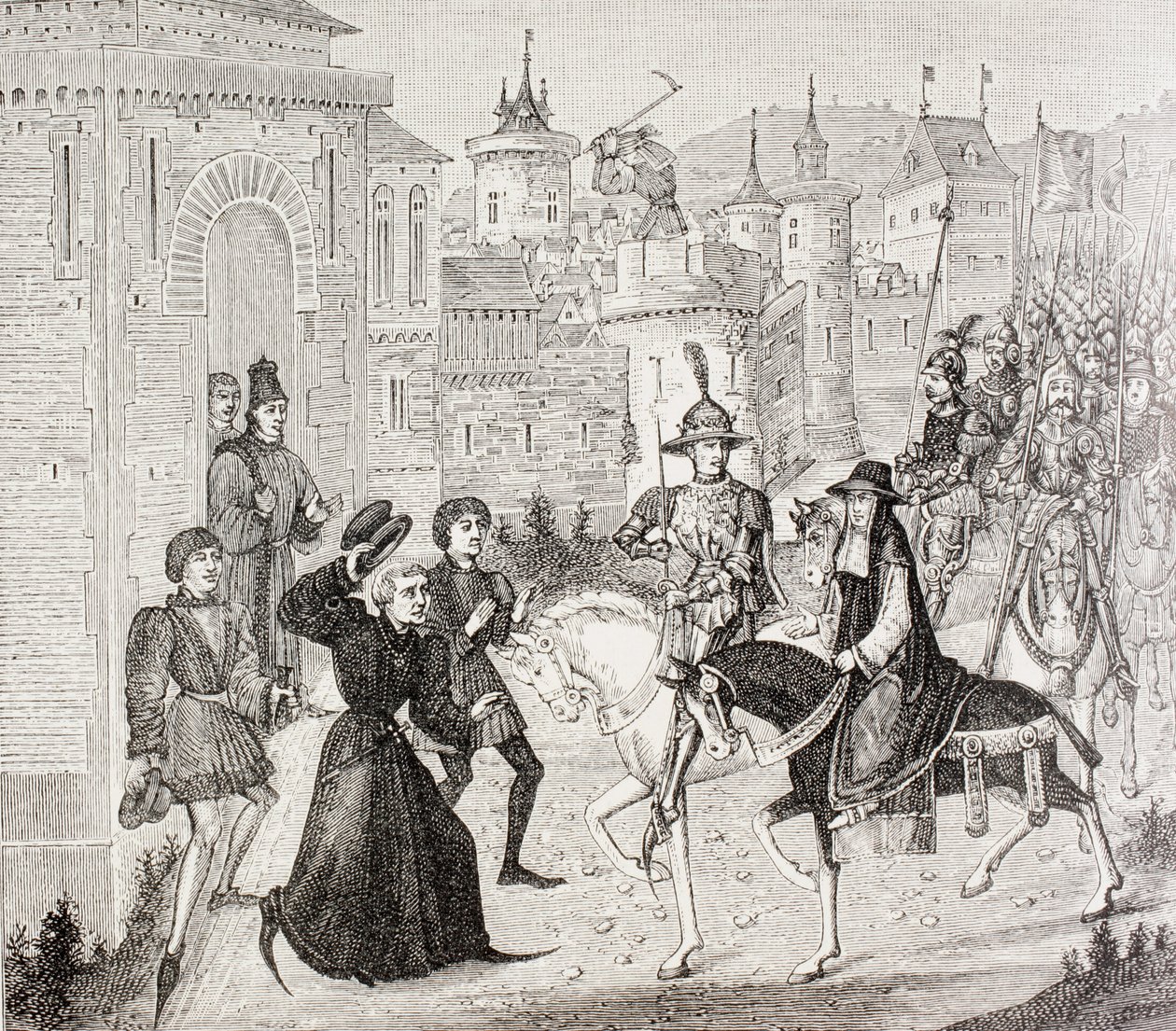 VIII. Lajos és a pápai legátus, St. Angelo bíboros belépése Avignonba 1226-ban Paul Lacroix „Katonai és vallási élet a középkorban” című művéből, London 1880 körül. alkotó: French School