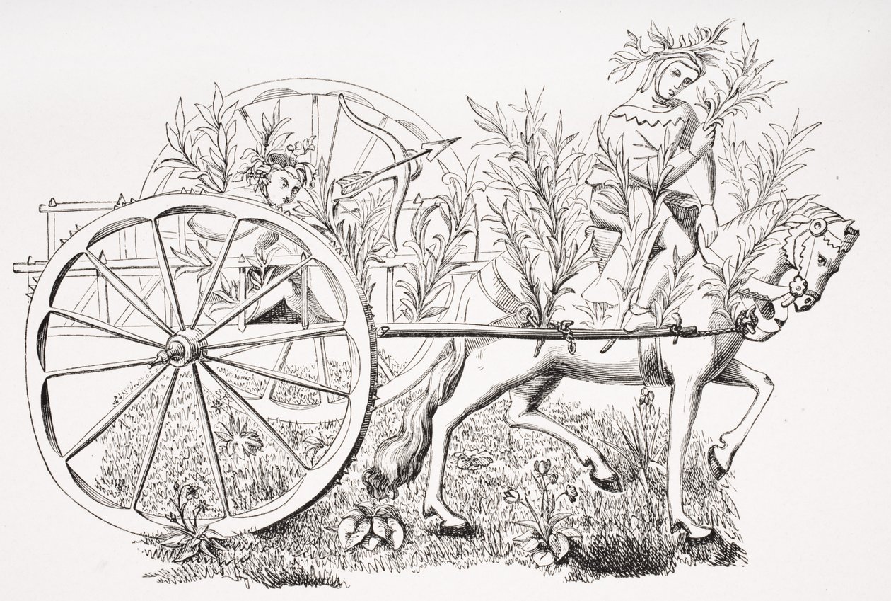 Hogyan vigyünk kocsit az Allure Beasts-hez, Phoebus 15. századi kéziratának miniatűrje után, Paul Lacroix (1806-84) „Le Moyen Age et La Renaissance” című művéből, 1847-ben megjelent alkotó: French School