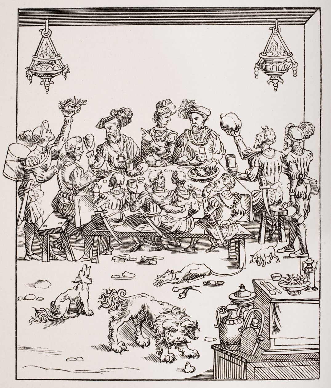 Issue de Table, Christoforo di Messisburgo „Banchetti Compisitioni di Vivende” című fametszete nyomán, Ferrara, 1549, Paul Lacroix (1806-84) „Le Moyen Age et La Renaissance” című művéből. alkotó: French School