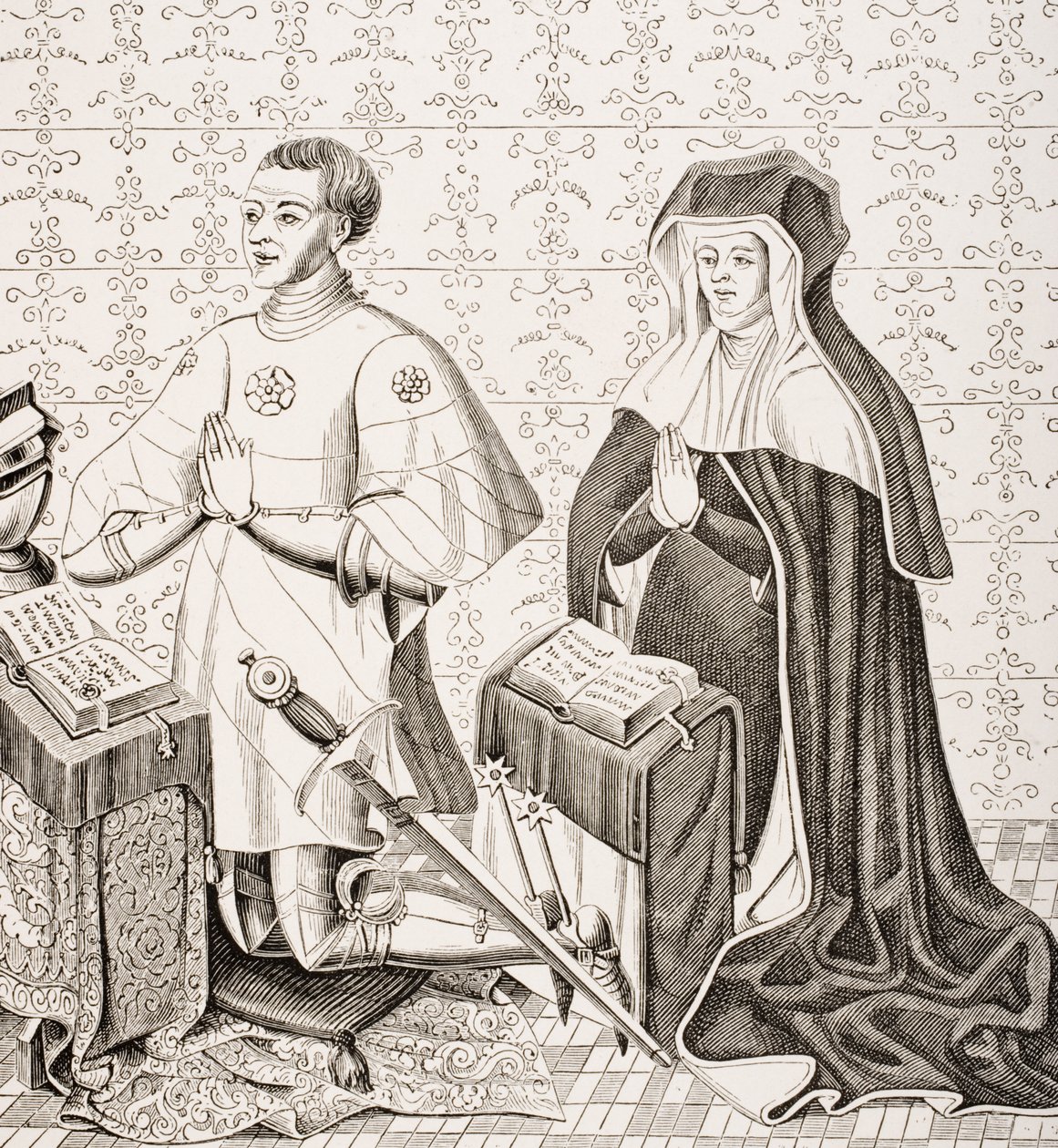 Jean Jouvenel des Ursins és felesége, Michelle de Vitry, az Ursins-kápolnában egykoron található kép töredéke után, Paul Lacroix (1806-84) "Le Moyen Age et La Renaissance" című, 1847-ben kiadott művéből (li alkotó: French School