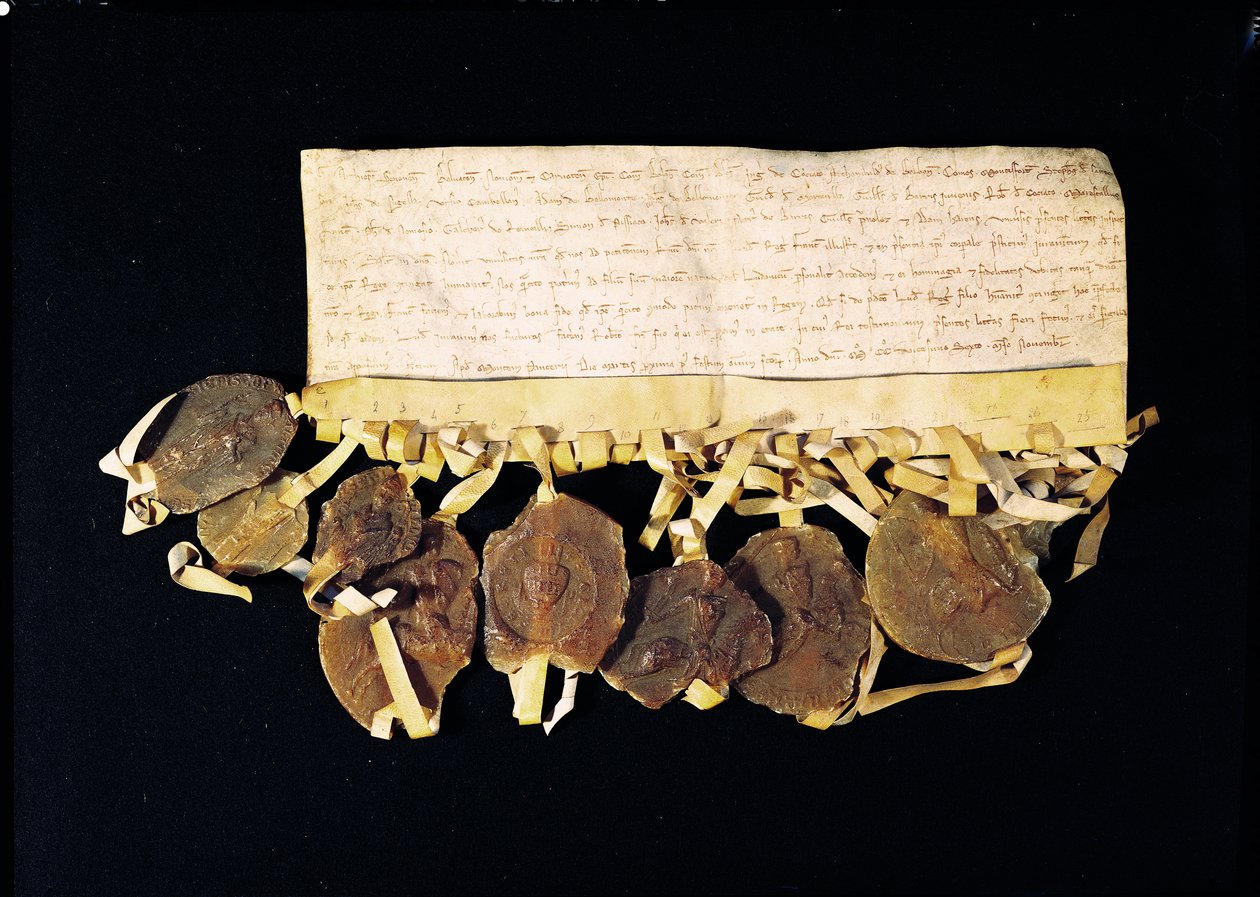 A király elöljáróinak és báróinak levele, amelyben megígérik VIII. Lajosnak (1187-1226), hogy fiát, Francia Lajost királyként ismerik el halála után, 1226. november 3-án. alkotó: French School