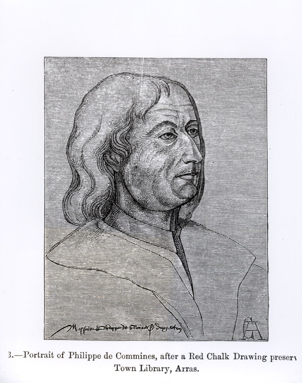 Philippe de Commines (kb. 1447-1511) portréja, illusztrációja a "Tudomány és irodalom a középkorban és a reneszánszban" című könyvből, Paul Lacroix írta és vésette, 1878 alkotó: French School
