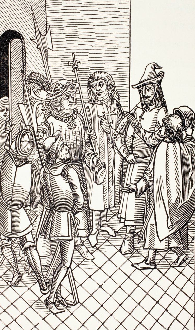 Cem herceget, az oszmán trón várományosát átadja VIII. Károly francia királynak Paul Lacroix „Katonai és vallási élet a középkorban” című művéből, London, 1880 körül. alkotó: French School