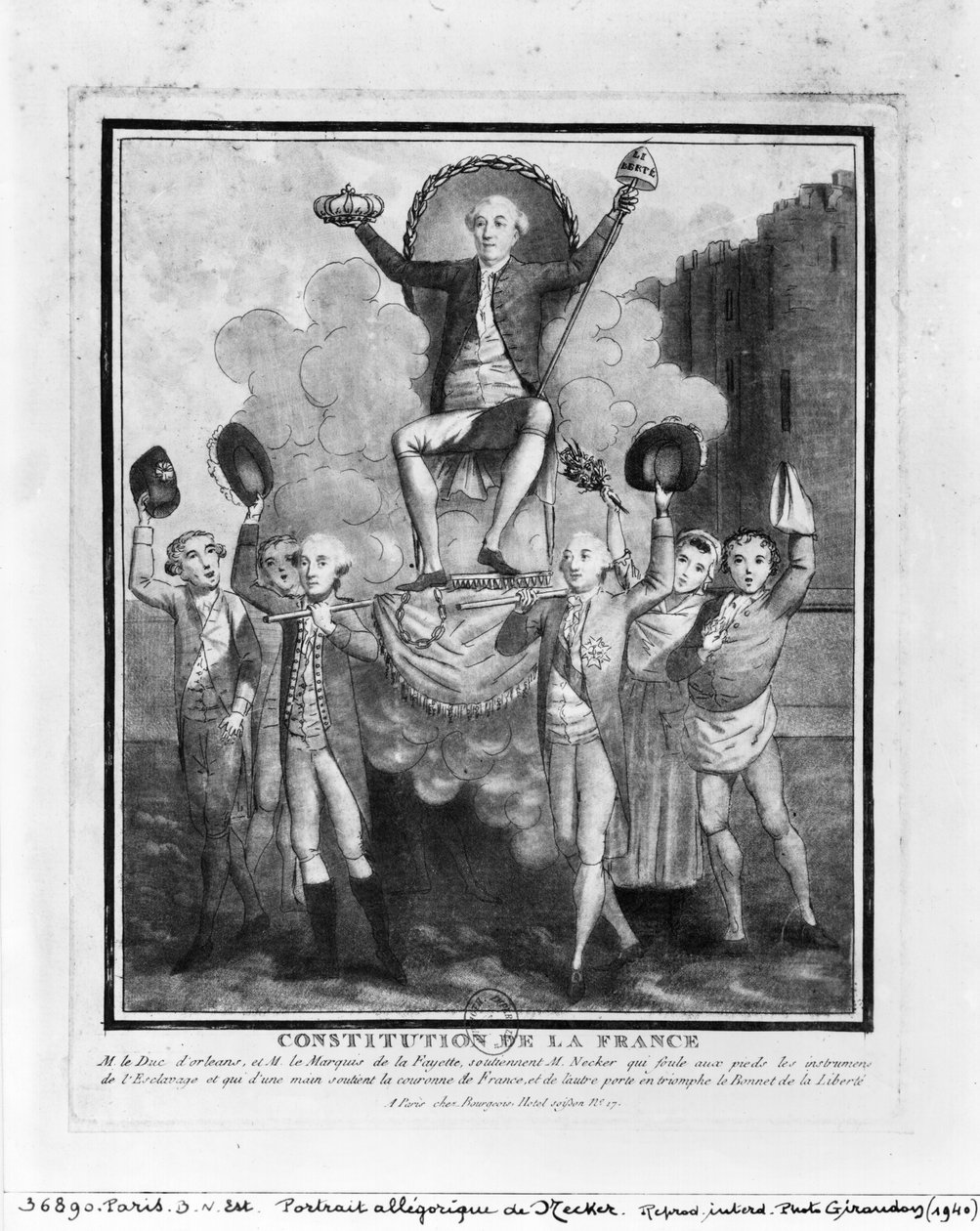 A francia alkotmány: Jacques Necker (1732-1804) allegorikus portréja: Louis Philippe Joseph (1747-93) Duc d
