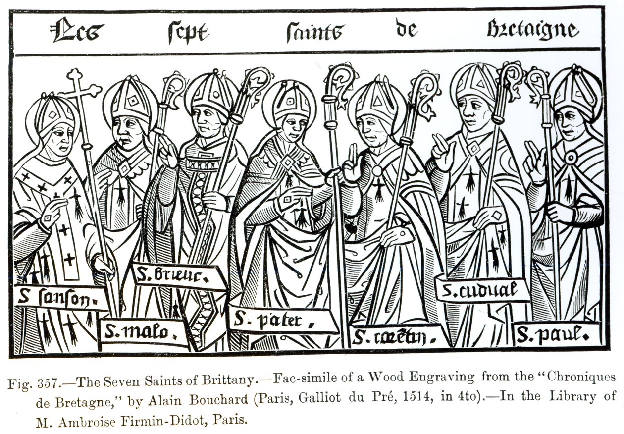 Bretagne hét szentje, Alain Bouchard "Chroniques de Bretagne"-jából, 1514, illusztráció a "Tudomány és irodalom a középkorban és a reneszánszban" című könyvéből, Paul Lacroix írta és metszett, alkotó: French School