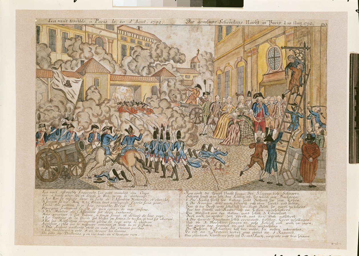 A szörnyű éjszaka Párizsban, 1792. augusztus 10. (színes metszet) alkotó: French School