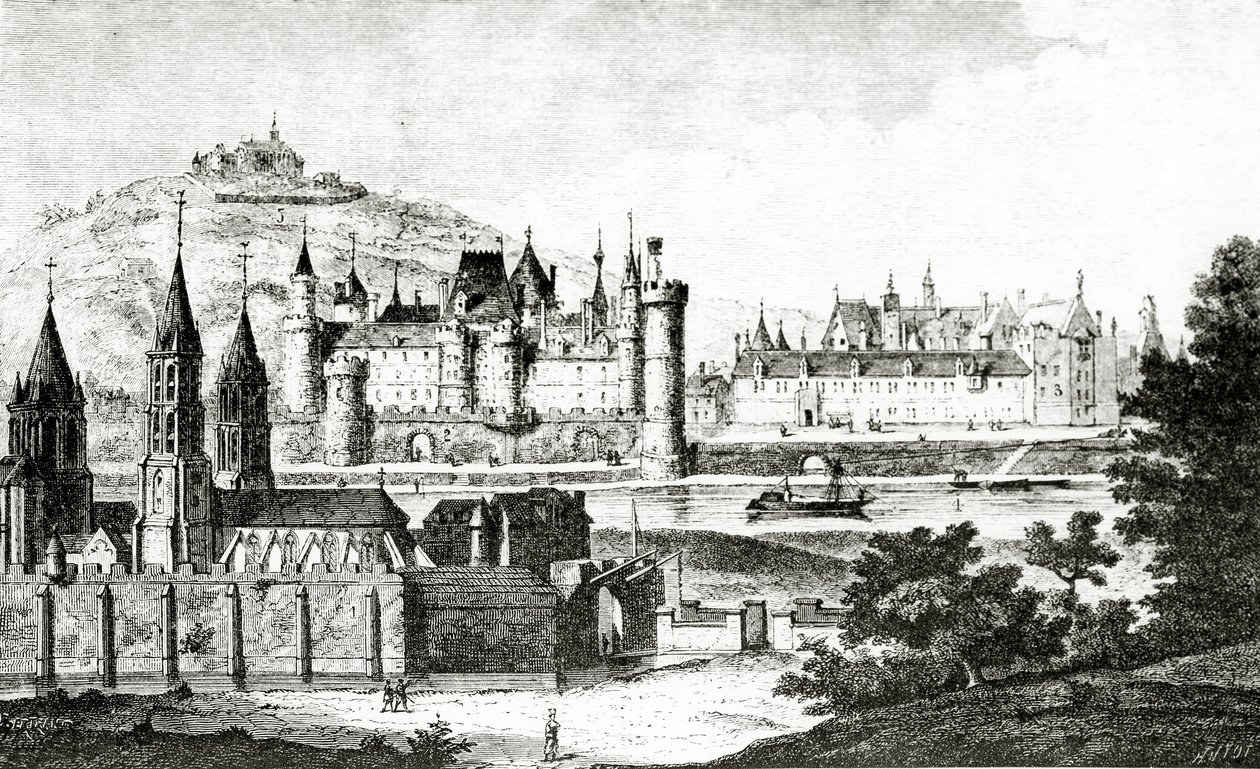 Saint-Germain-des-Pres és a pre-aux-Clercs képe V. Károly uralkodása alatt, Dom Bouillart 1724-ben megjelent "St.Germain des Pres története" című művéből, illusztráció a "Tudomány és irodalomból" alkotó: French School