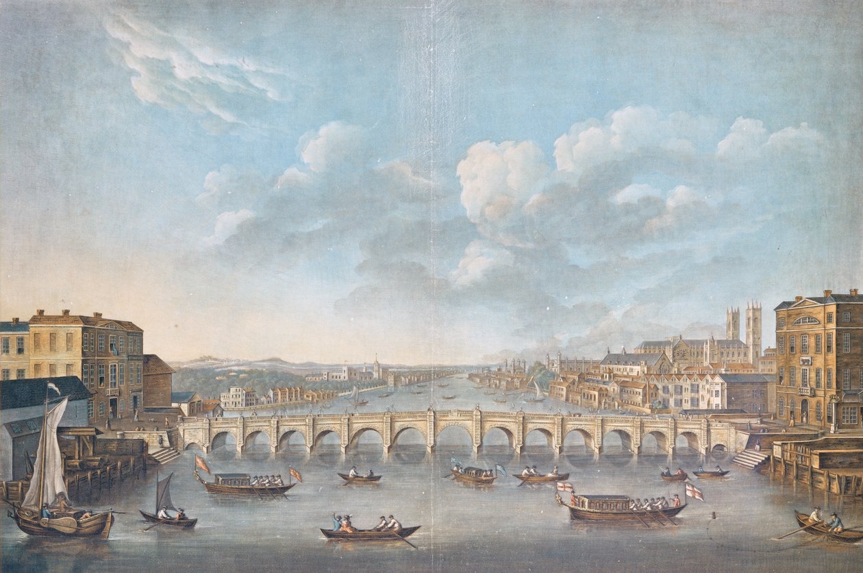 Kilátás a Westminster hídra, metszett Pierre Michel Alix (1762-1817), 1799 (színes metszet) alkotó: French School