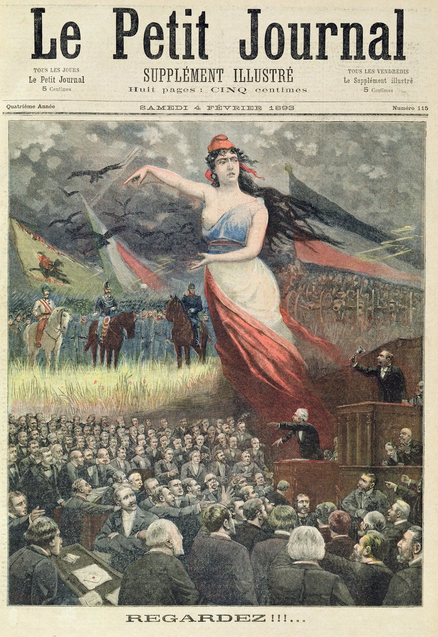 Amíg a parlament zűrzavaros, Franciaország ellenségei készen állnak a „Le Petit Journal” illusztrált mellékletének címlapjáról, 1893. február 4-én (színes litho) alkotó: French School