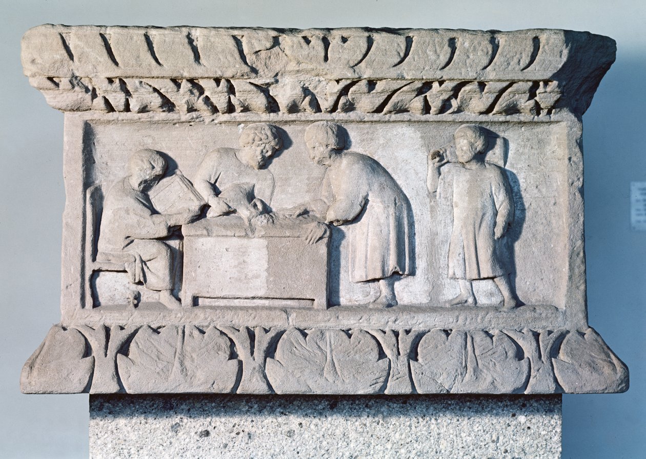 Adóbeszedési jelenetet ábrázoló dombormű alkotó: Gallo Roman