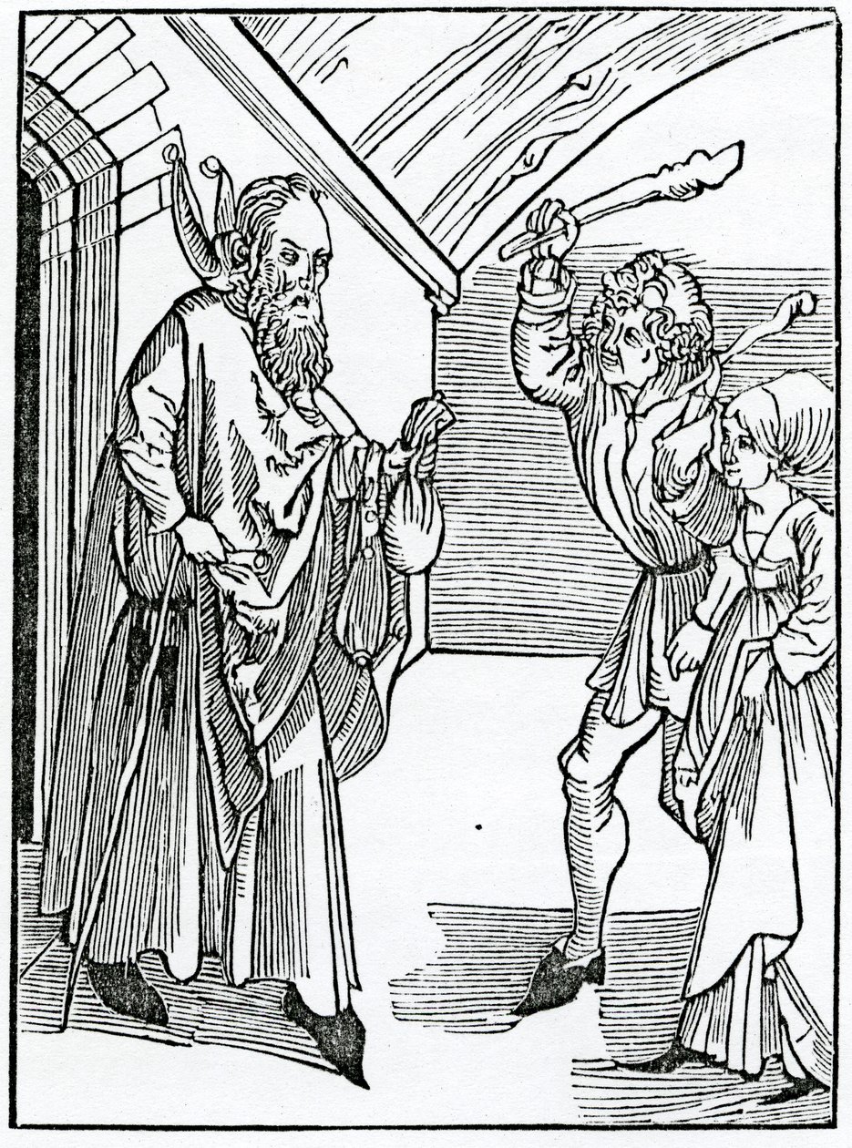 A folysshe gyerekekről, akik imádják faderüket és moderüket, illusztráció Alexander Barclay „A bolondok hajója” angol fordításából, egy 1874-ben megjelent kiadásból alkotó: German School
