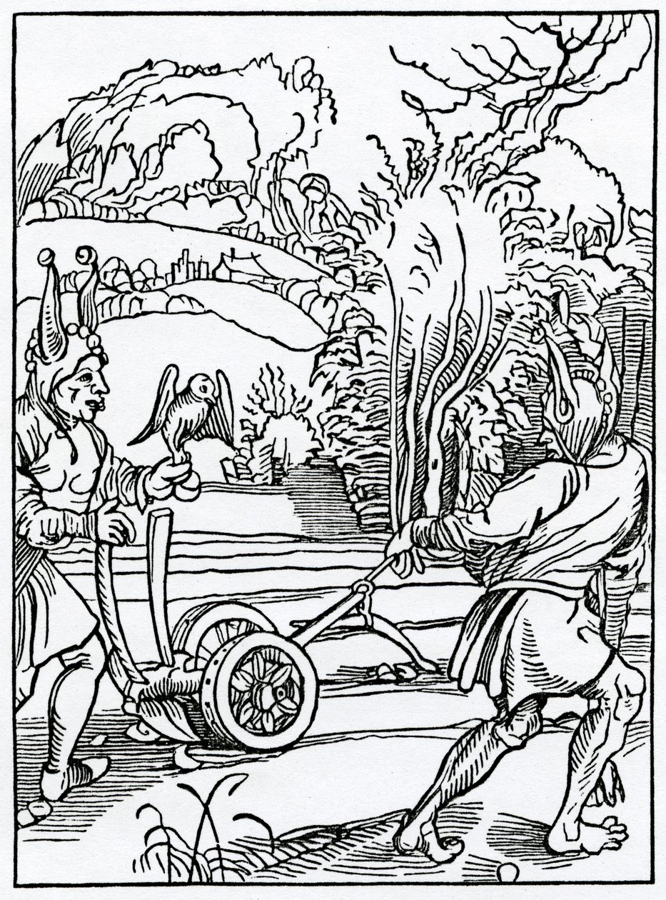 Ami nem követhető, sem jó tanács, és szükséges, illusztráció Alexander Barclay „A bolondok hajója” angol fordításából, egy 1874-ben megjelent kiadásból (metszet) alkotó: German School