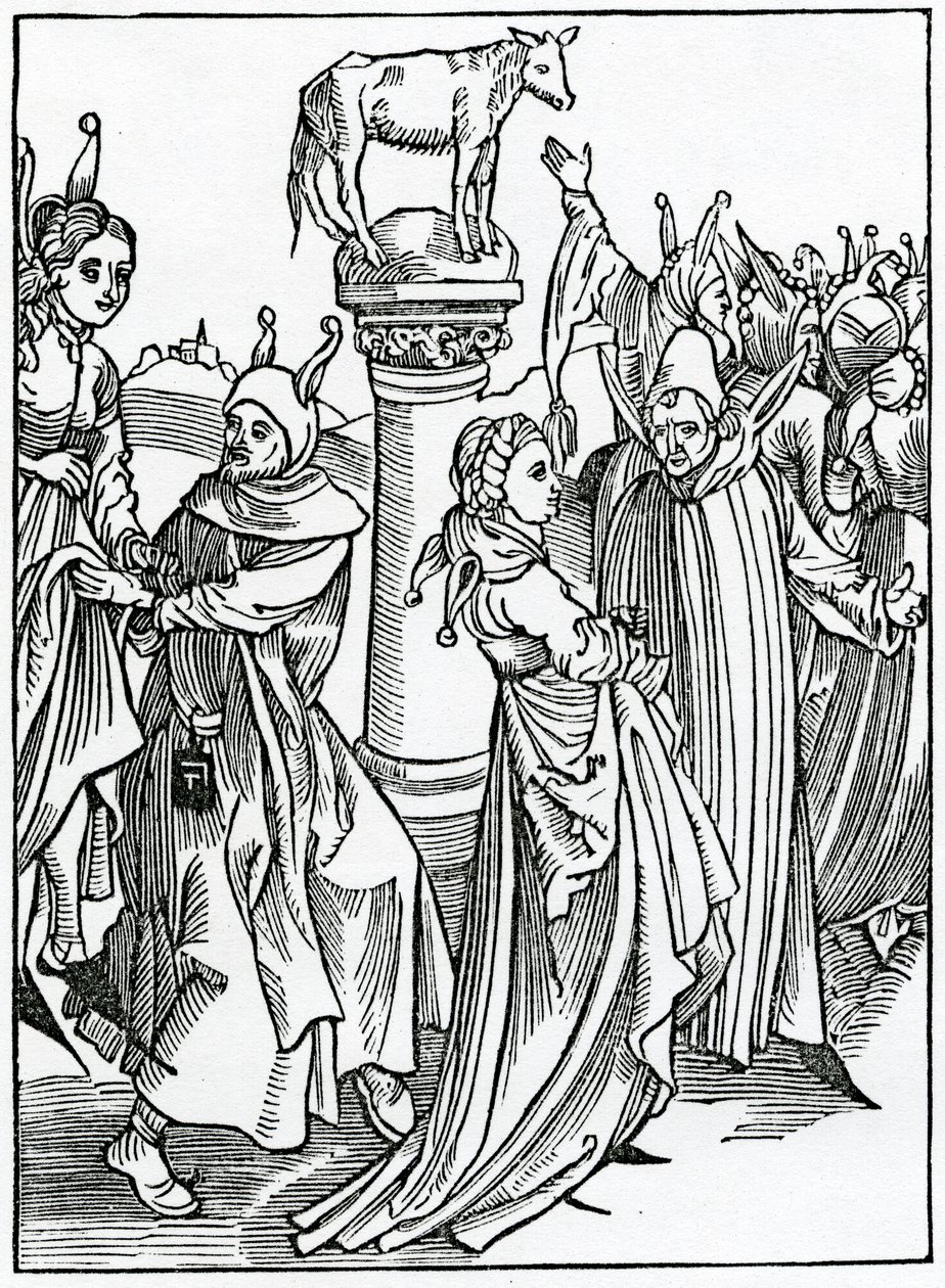 Lepynges, dauncis és folys, hogy pas yr tyme in suche vanyte, illusztráció Alexander Barclay „A bolondok hajója” angol fordításából, egy 1874-ben megjelent kiadásból alkotó: German School