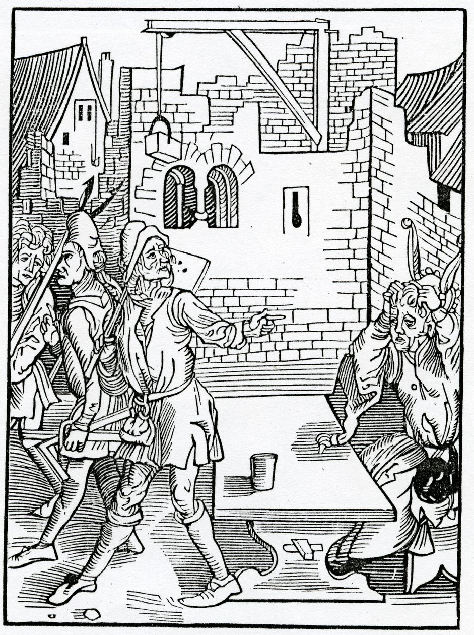 A nagy képzetek folisshe kezdetéről kellő elővigyázatosság nélkül, illusztráció Alexander Barclay „A bolondok hajója” angol fordításából, egy 1874-ben megjelent kiadásból (engravi alkotó: German School