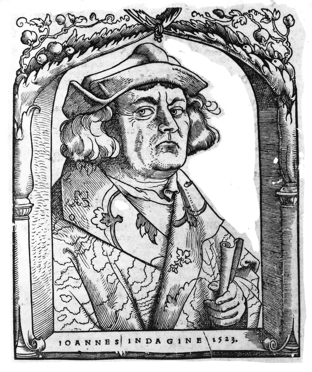 Indagine-i János portréja, Hans Baldung Grien után, Ioannes ab Indagine "Chiromantia" című művéből, Strasburg, 1531, illusztrálva a "History of Magic"-ben, megjelent a 19. század végén. alkotó: German School
