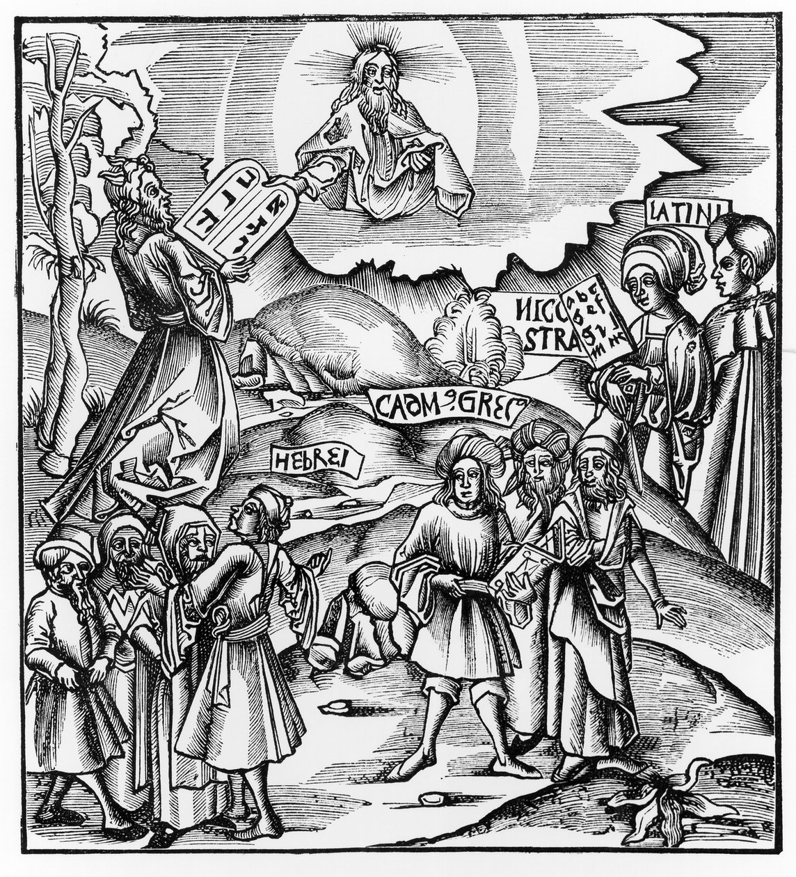 A nyelvek intézménye, a „Philosophica Nova”-ból, Johann Gruninger által 1512-ben kiadott, illusztráció a „Tudomány és irodalom a középkorban és a reneszánszban” című kötetből, írva és vésve alkotó: German School