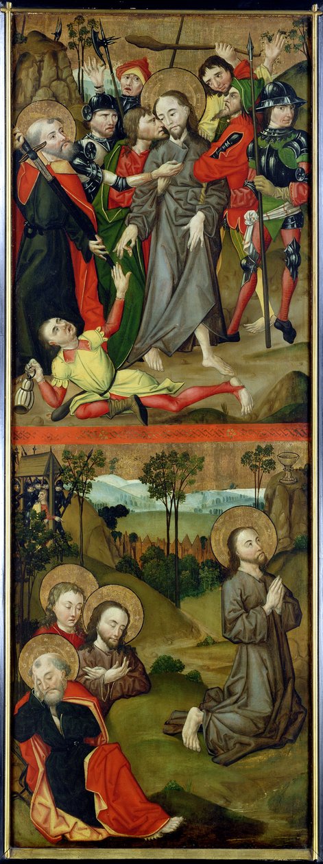 Krisztus és Krisztus letartóztatása a Gecsemáné kertben, oltárkép a szenvedés és a szentek jeleneteit ábrázoló tábláról, 1490 (lásd még: 144538-40) alkotó: Master of the Luneburg Footwashers