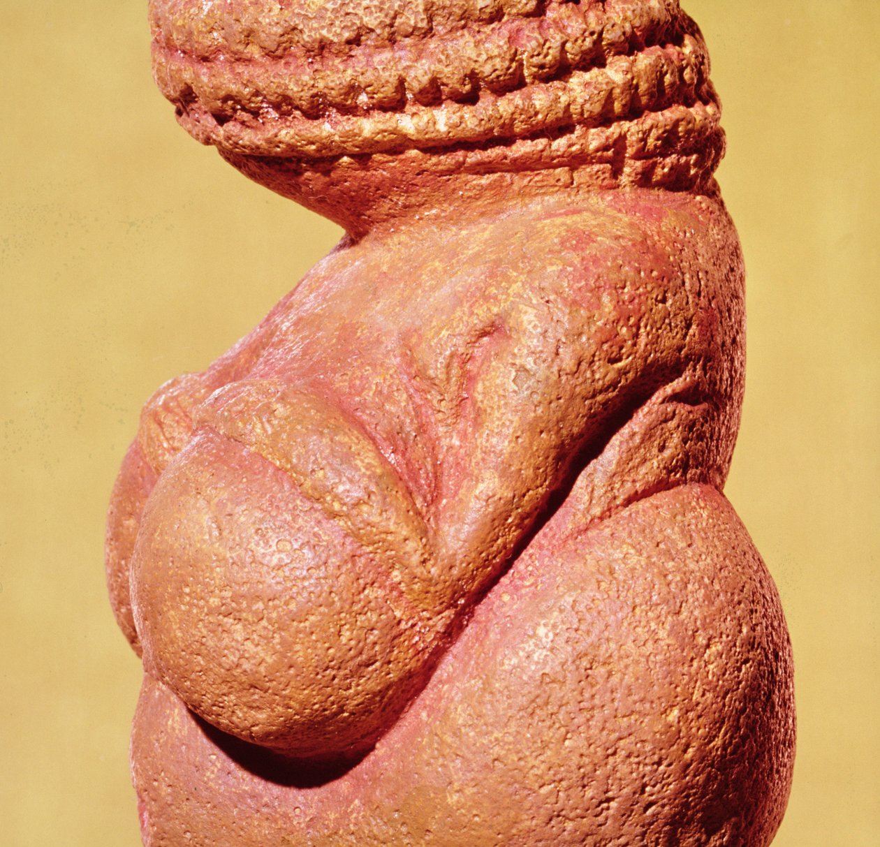 Willendorfi Vénuszként ismert női figura, a törzs oldalnézeti részlete, Gravetti kultúra, felső paleolit korszak, Kr.e. 30000-18000 (vörös okkerrel színezett oolitos mészkő) (5414 részlete) alkotó: Paleolithic