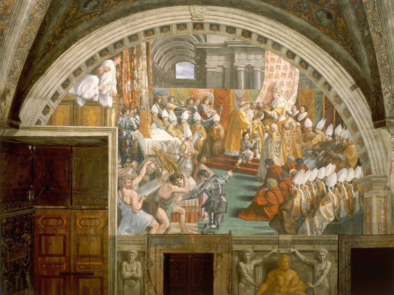 Nagy Károly koronázása Leó III. Szent Péterben karácsony éjszakáján 800 alkotó: Raffaello Sanzio Raphael