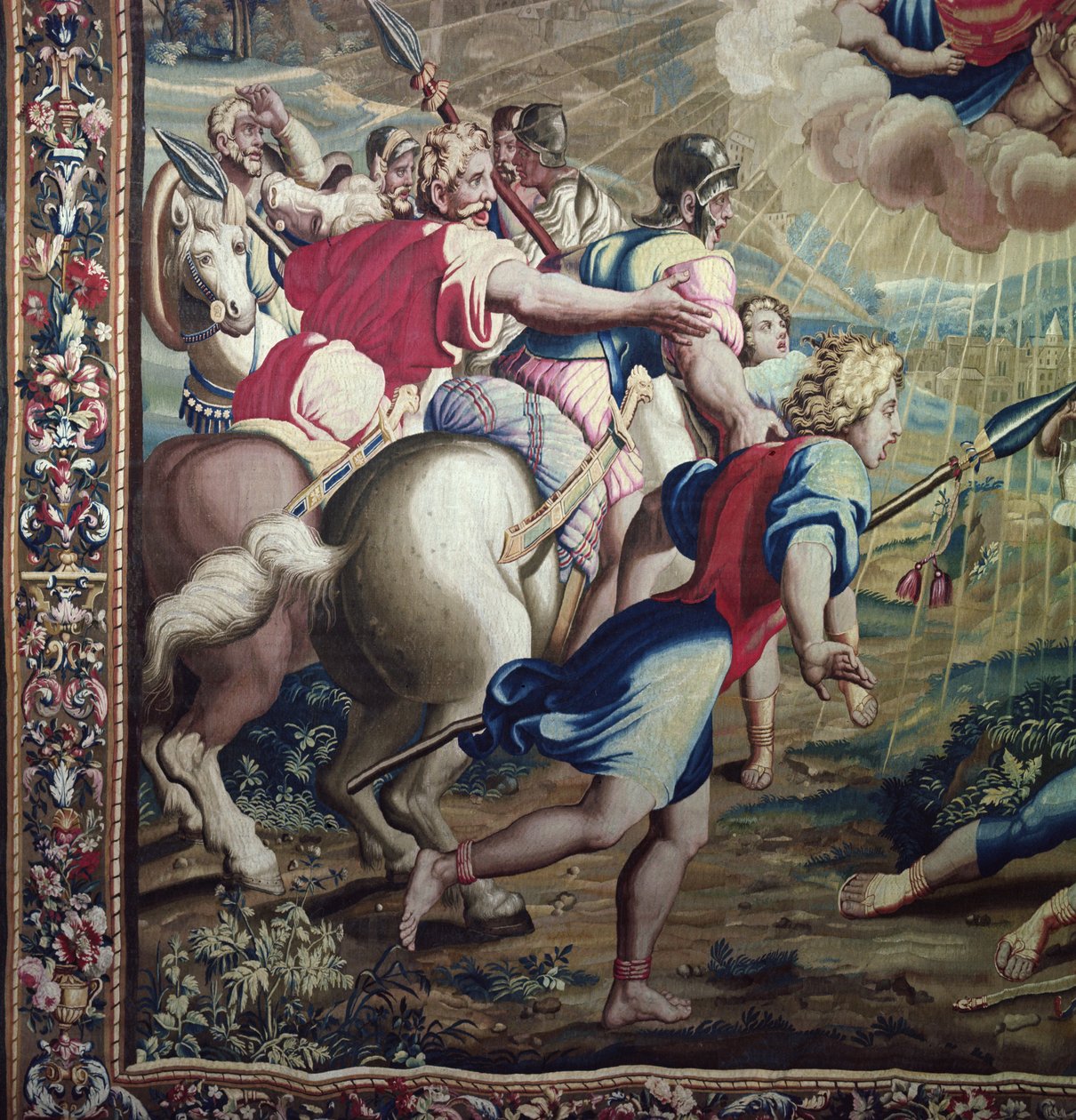 Az Apostolok Cselekedetei, Szent Pál megtérése (Szent Pál társainak részlete) című gobelin, Philippe Behagle (1641-1705) irányításával a Beauvais-i műhelyben szőtték, 1695-98. alkotó: Raffaello Sanzio Raphael