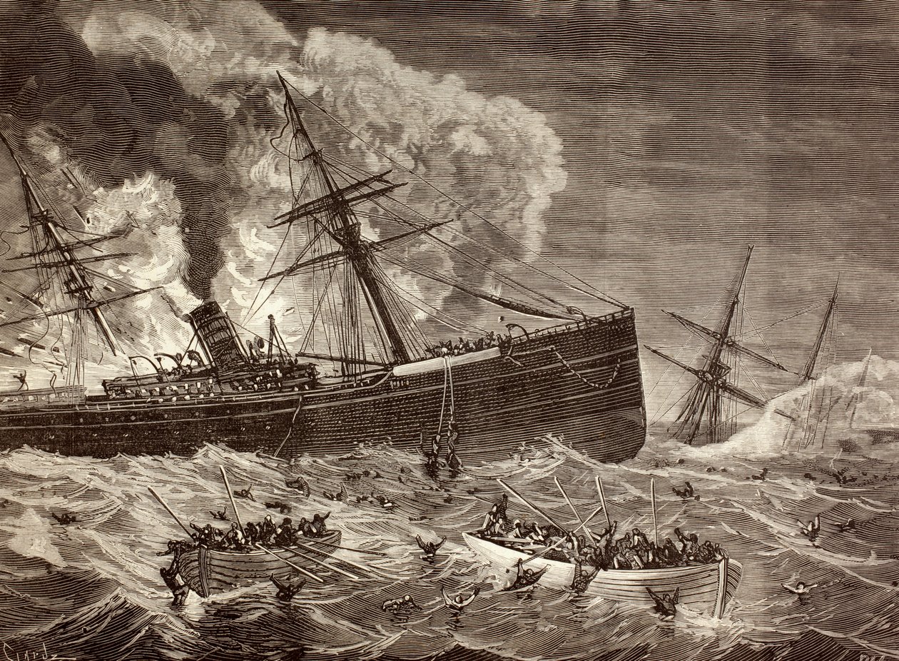 A „Leon” spanyol gőzös és a „Harelda” angol gőzös ütközése és elsüllyedése a portugáliai Cabo da Roca mellett 1881 januárjában, az 1881-es „La Ilustracion Espanola y Americana”-ból alkotó: Spanish School