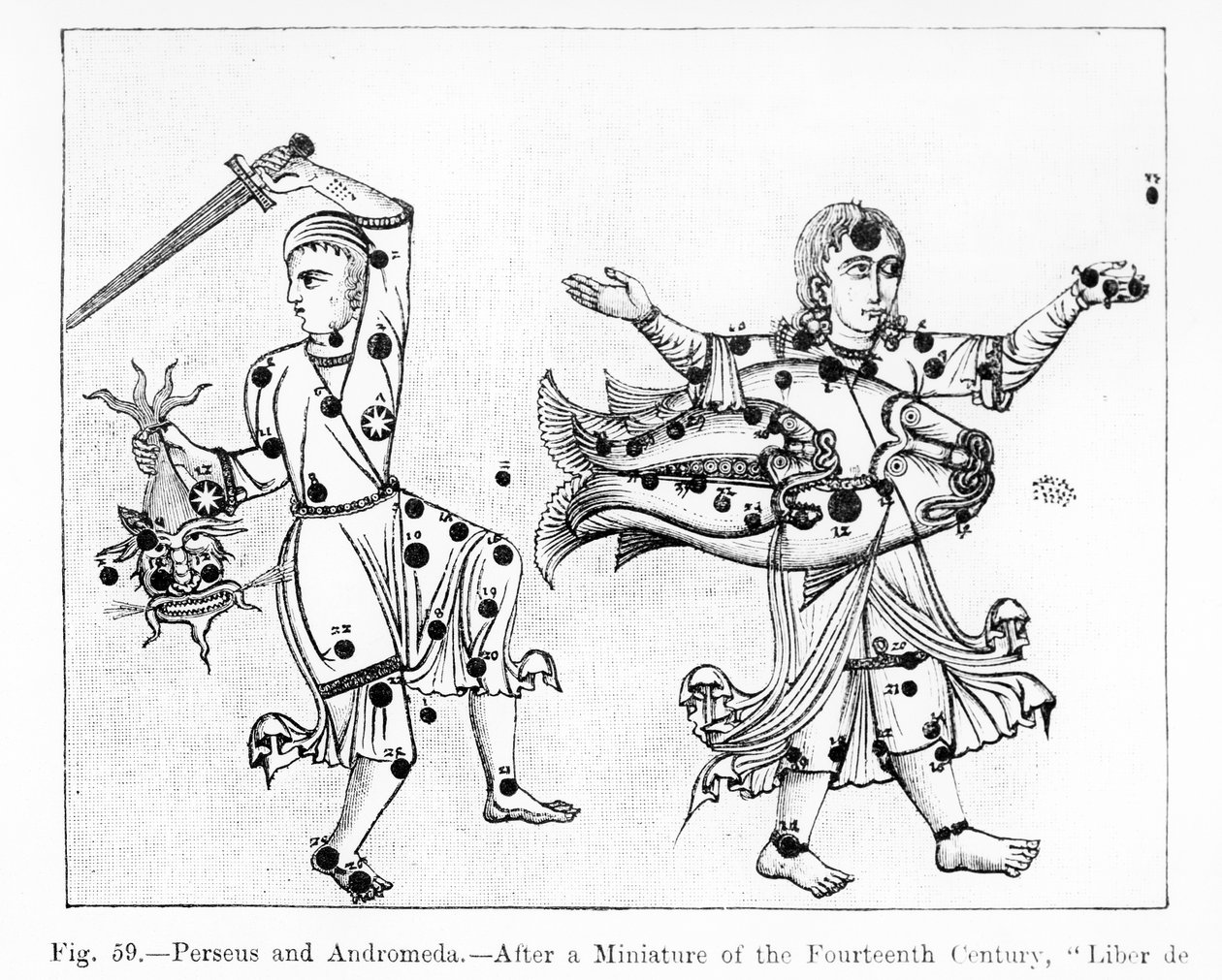 Perseus és Andromeda, a Liber de Stellis Fixarumból, illusztráció a "Tudomány és irodalom a középkorban és a reneszánszban" című könyvből, írta és metszett Paul Lacroix, 1878 alkotó: Spanish School