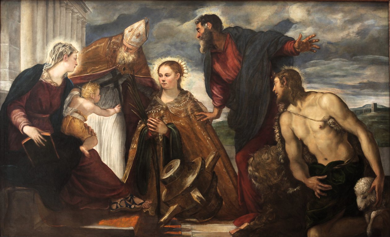 Szűz és Gyermek, Szent Katalin, Szent Ágoston, Szent Márk és Keresztelő Szent János társaságában alkotó: Tintoretto