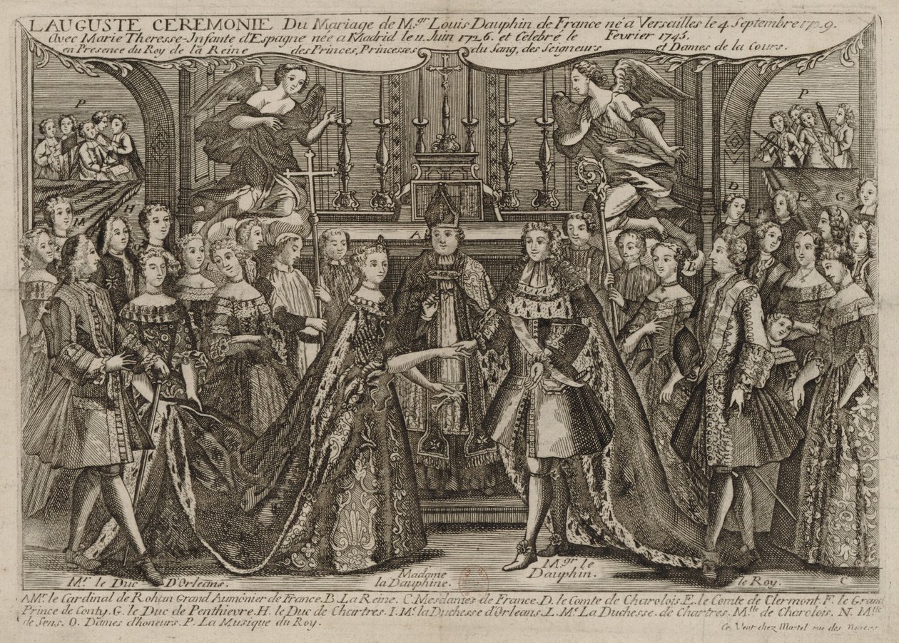 Lajos, Dauphin francia házassága Marie Thérèse Raphaëlle -vel, a spanyol Infanta 1745 -ben Versailles -ban alkotó: Unknown