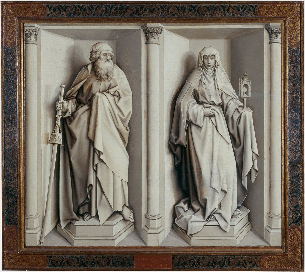 ""A Szűz házassága"" Verso Festmény fára Robert Campintől, aki Flemalle mestereként ismert (1375-1444) 1420 Méret: 0,77x0,88 m Madrid, Prado Múzeum --- A Szűz házassága. Flemalle mestereként ismert Robert Campin festménye fára (1375- alkotó: Master of Flémalle
