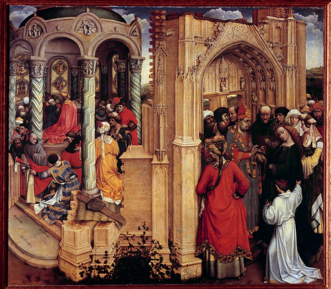 Robert Campin Flemalle mestere (1375-1444) című fafestménye A Szűz házassága 15. századi V. 0,77x0,88 m Madrid, Prado Múzeum - A Szűz házassága. Flemalle mestereként ismert Robert Campin (1375-144) festménye fára alkotó: Master of Flémalle