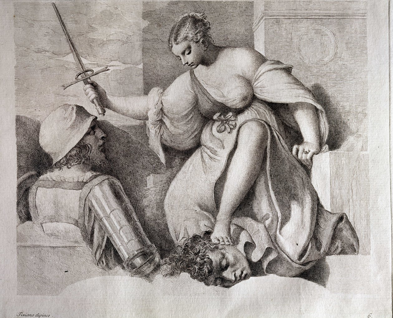 Salome Keresztelő Szent János fejével. Balra lent "Tiziano Dipinse". Giorgio da Castelfranco, más néven Giorgione (1476/1478-1510) metszete, Kunsthistorisches Institute, Firenze. alkotó: (1476/8 1510) Giorgione