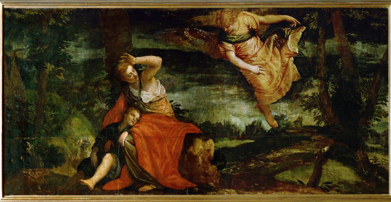Hágár és Izmael a Bersheeba sivatagban, Izrael ... (olaj, vászon) alkotó: (1528-88) Veronese