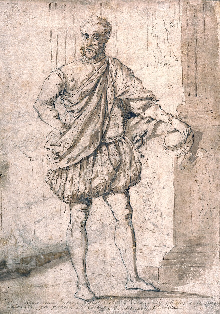 Önarckép (toll, barna tinta és barna tinta mosás törtfehér fektetett papírra) alkotó: (1528 88) Veronese
