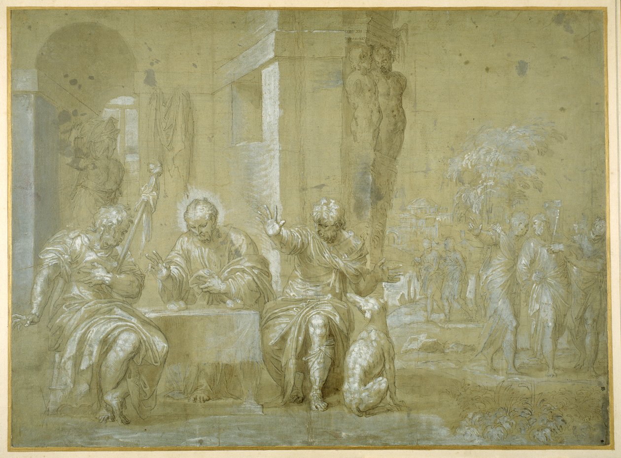 Vacsora Emmausban, 1550 körül (toll, fekete tinta és barna mosás papíron) alkotó: Veronese