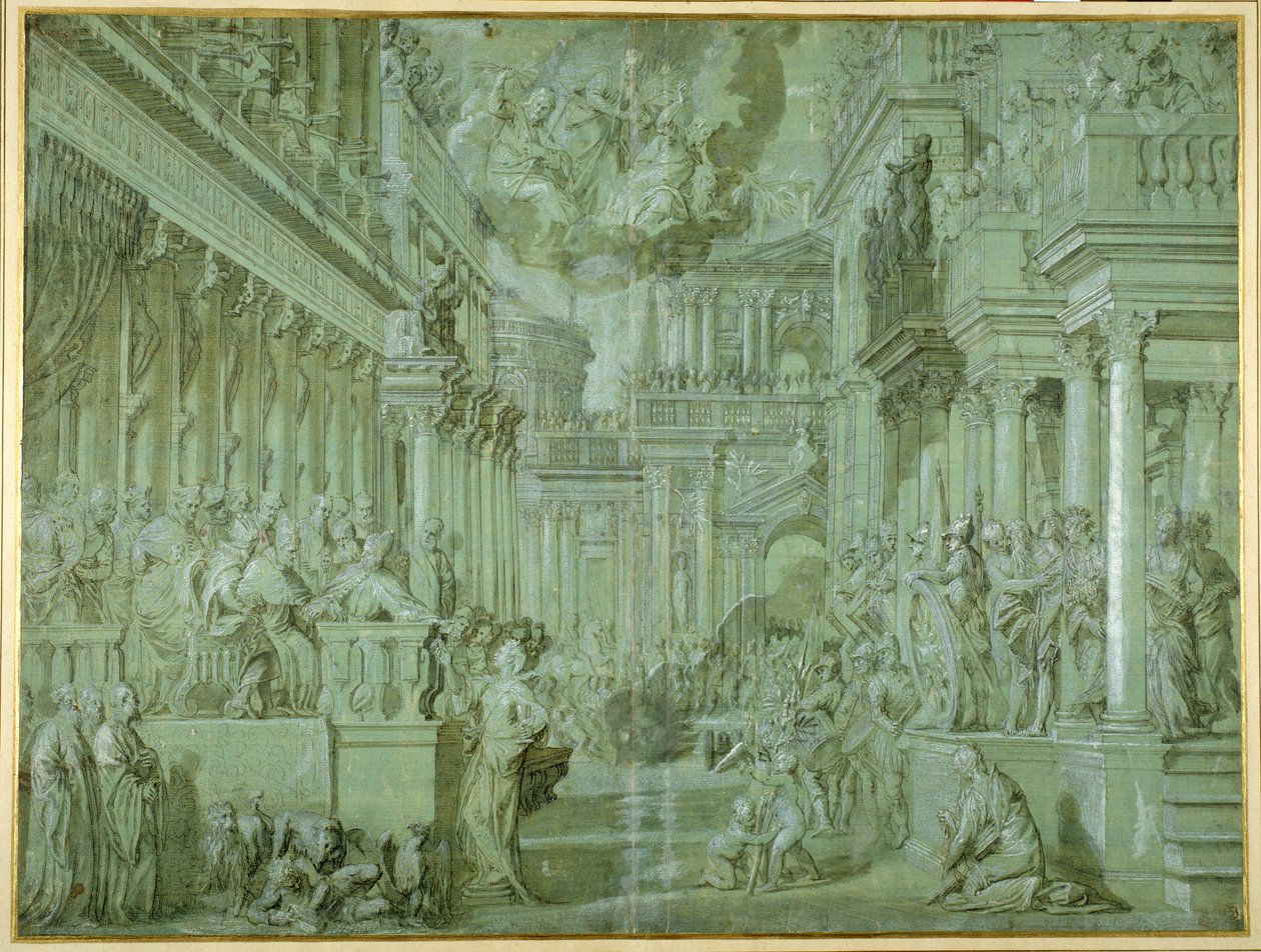 Allegória a Szent Liga 1571-es megjelenésének ünneplésére (toll és barna mosás kiemeléssel) alkotó: Veronese