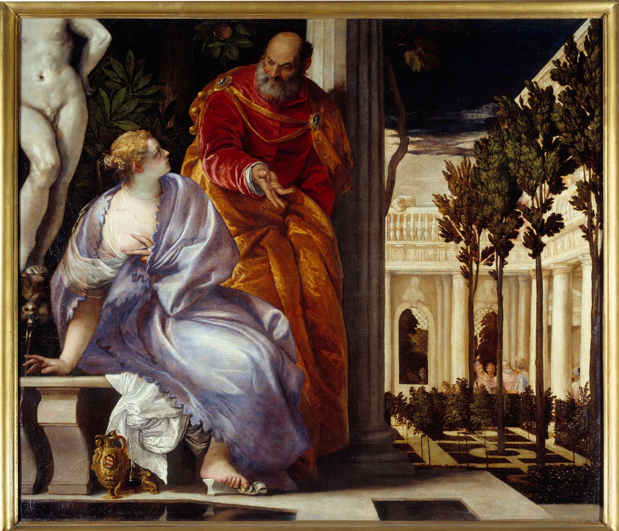Bethsabee a fürdőben Paolo Veronese (1528-1588) festménye 1575 V. 2,27x2,37 m Lyon, Musee des Beaux Arts alkotó: Veronese