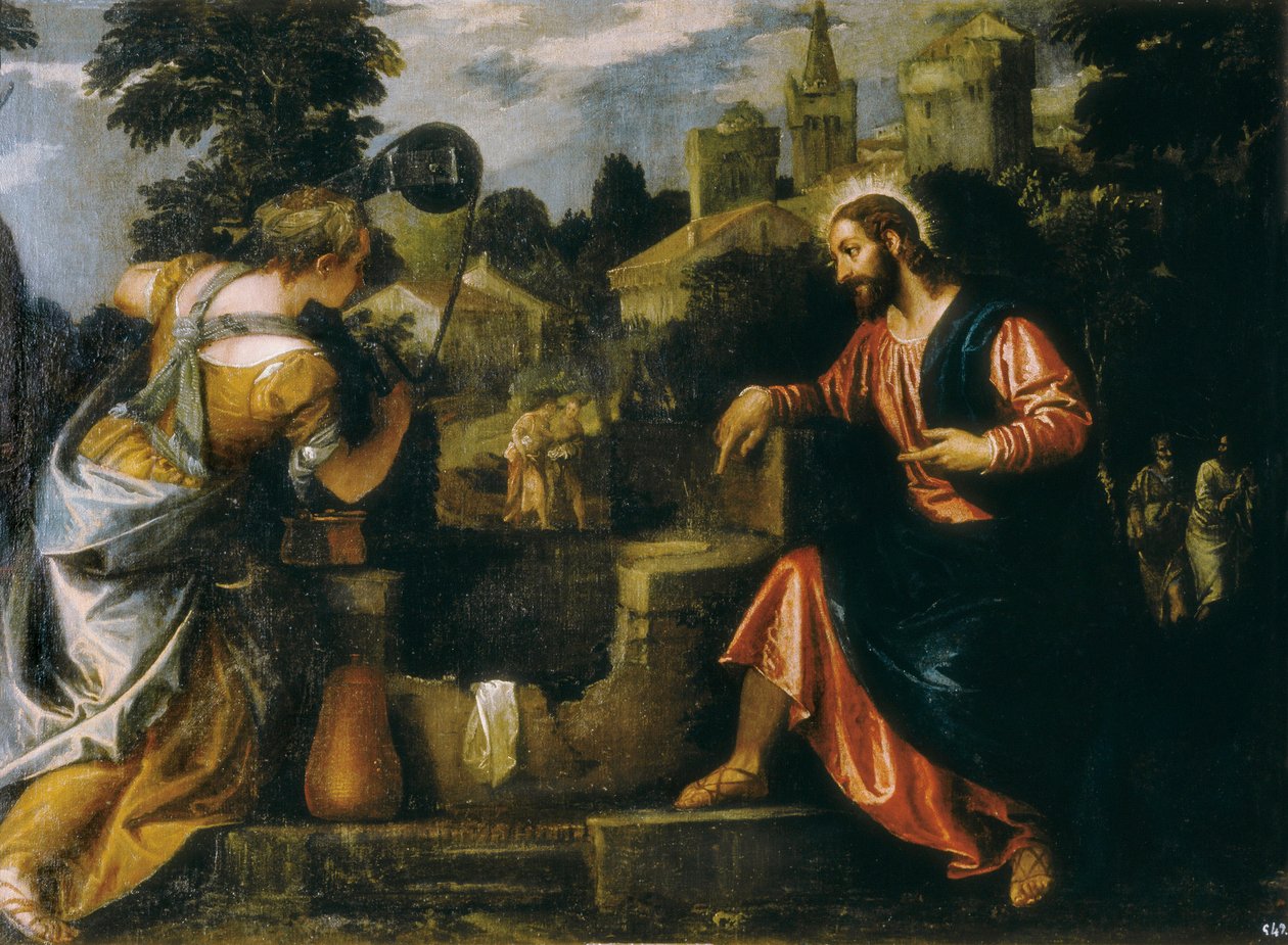 Krisztus és a szamaritánus asszony a kútnál. Paolo Caliari festménye szerint Paolo Veronese (1528-1588), 1580. Real Monasterio de San Lorenzo de El Escorial. alkotó: Veronese