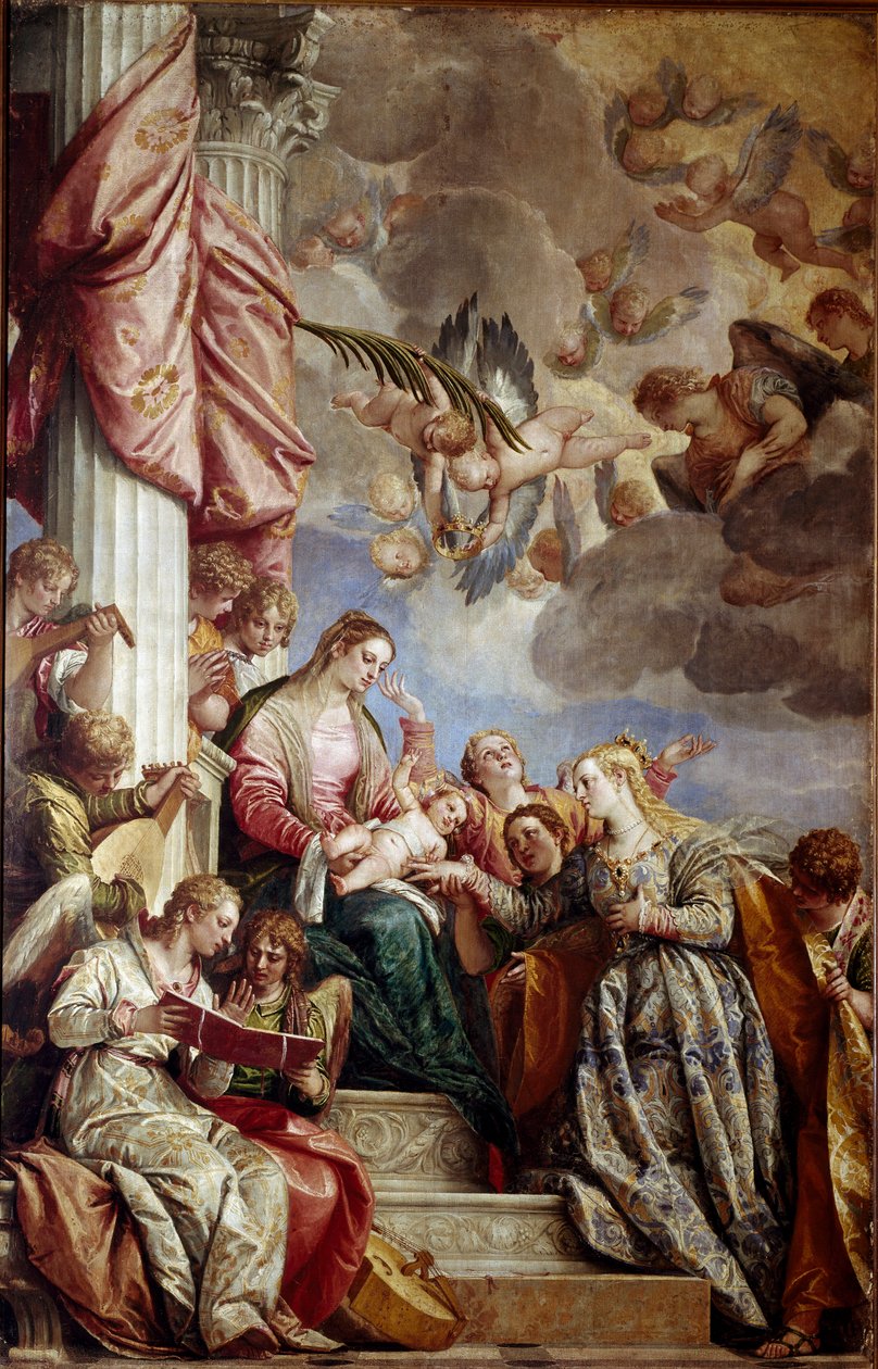 Szent Katalin misztikus házassága. Paolo Caliari Paolo Veronese (1528-1588) festménye, 1575 körül. Olaj, vászon. Mérete: 337x241 cm. Velence, Gallerie del 