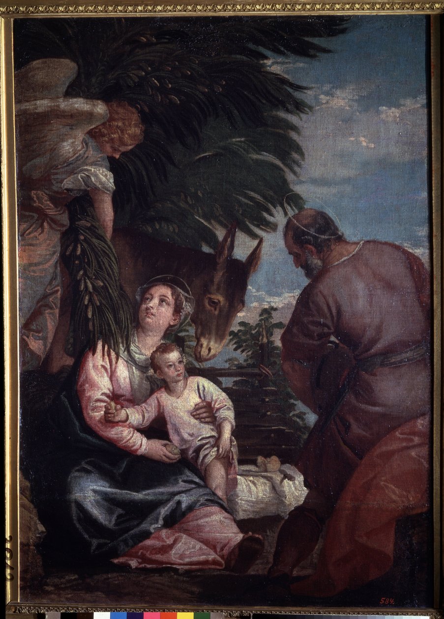 Pihenjen az egyiptomi repülésen. Paolo Veronese (1528-1588) festménye. Olajfestmény alkotó: Veronese
