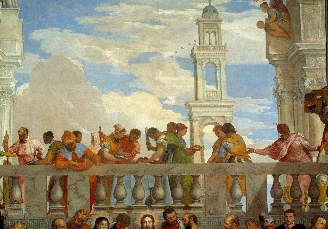 Kána esküvője, részlet: erkély. Paolo Veronese freskója (1528-1588) Ec. Péntek. alkotó: Veronese