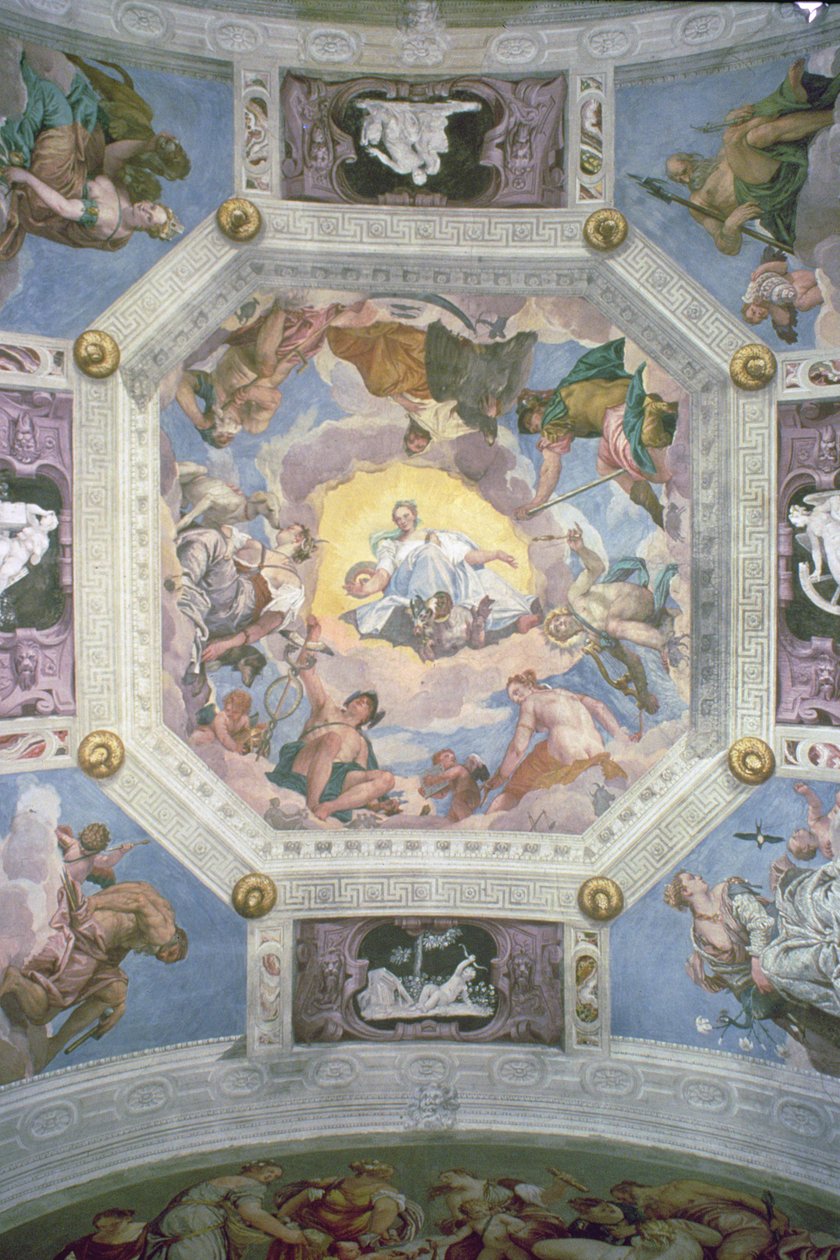 Univerzális harmónia, vagy isteni szerelem, a Sala di Olimpo mennyezetéről, 1561 körül (freskó) alkotó: Veronese
