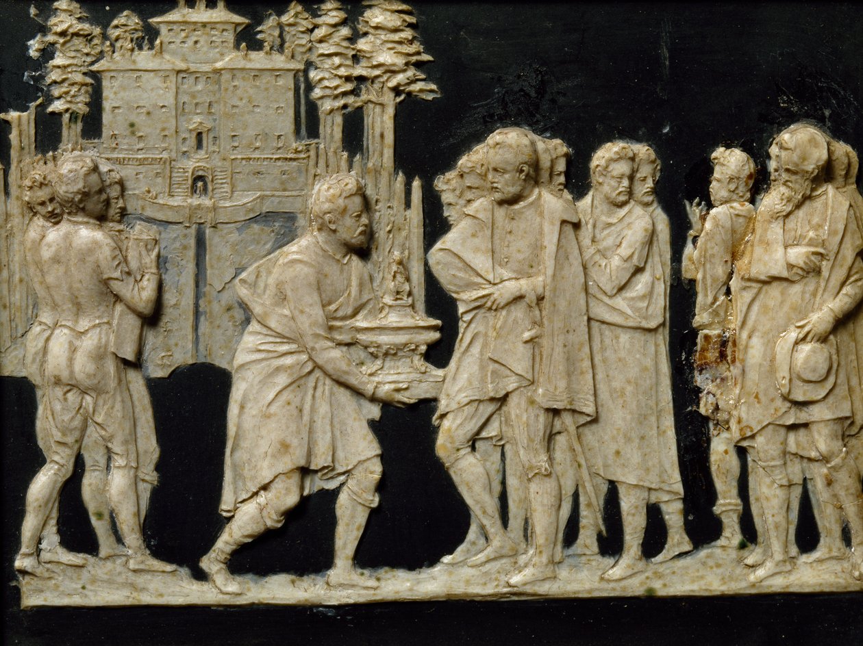 Jean de Boulogne, más néven Giambologna (1529-1608) viaszcserepének bemutatása Francesco I.-nek a pratolino-i szökőkútmodellről alkotó: Giambologna