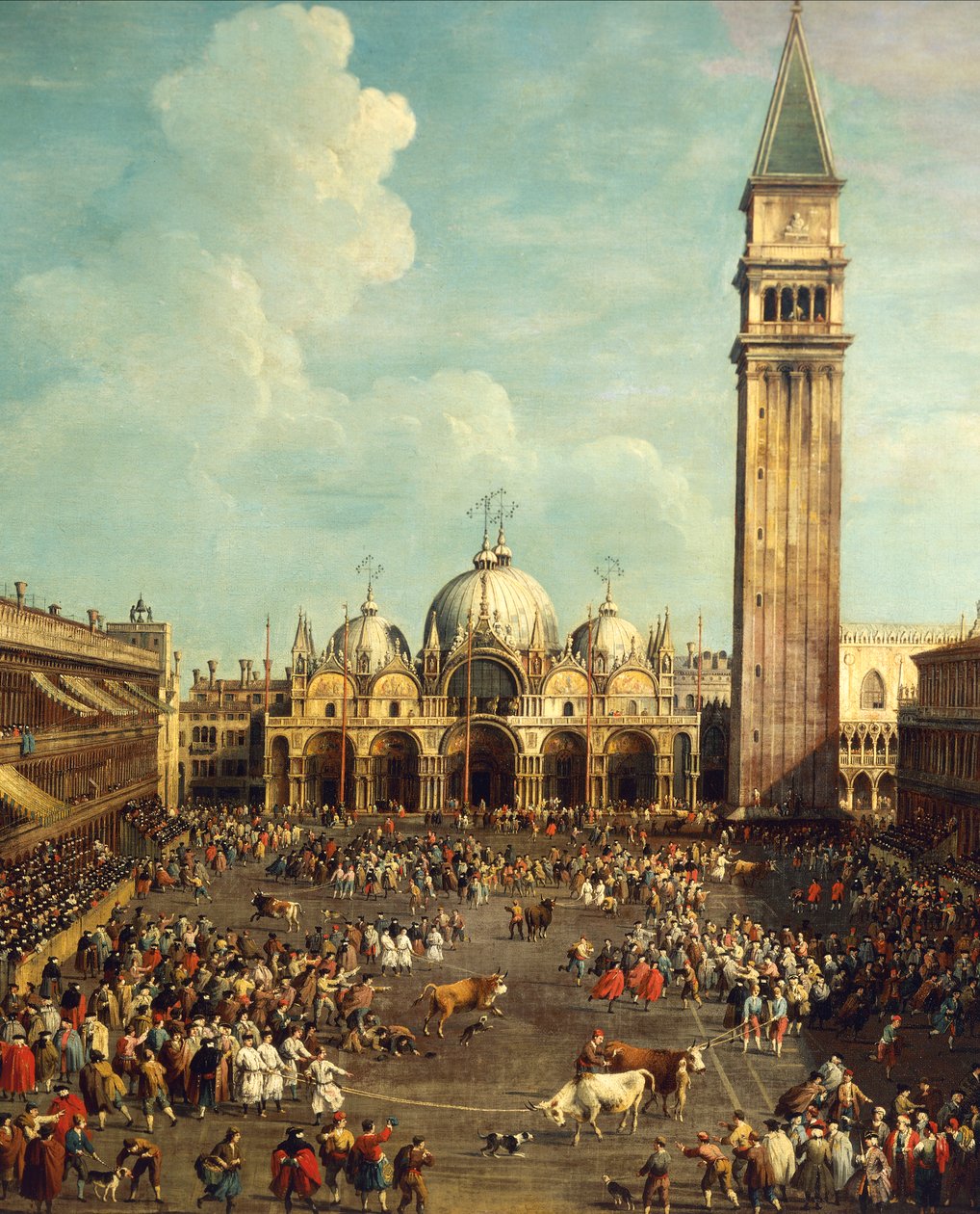 Bikaviadal vagy bikavadászat a Piazza San Marco-n, Giovanni Antonio Canal, Canaletto (1697-1768) és Giovanni Battista Cimaroli (1687-1753 után), olaj, vászon, 99x145 cm alkotó: Canaletto
