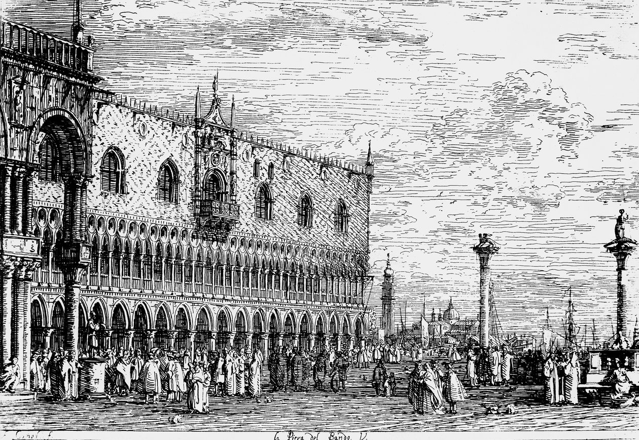 Dózse-palota és Piera del Bando, Velence, Giovanni Antonio Canal metszet, Canaletto (1697-1768), Olaszország alkotó: Canaletto
