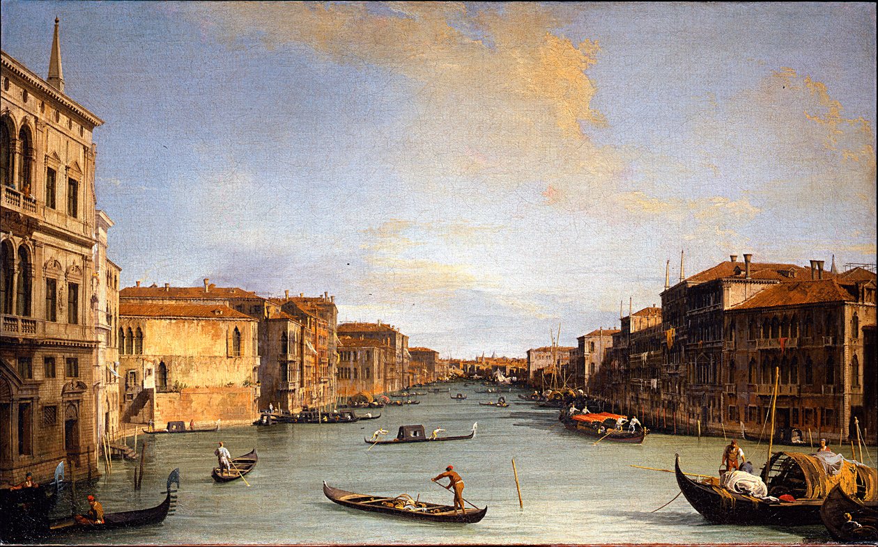 Vue du Grand Canal (Velence, Olaszország) (Kilátás a Grand Canalra) - Giovanni Antonio Canal dit Canaletto festménye (1697-1768), olaj, vászon (45x73 cm) alkotó: Canaletto