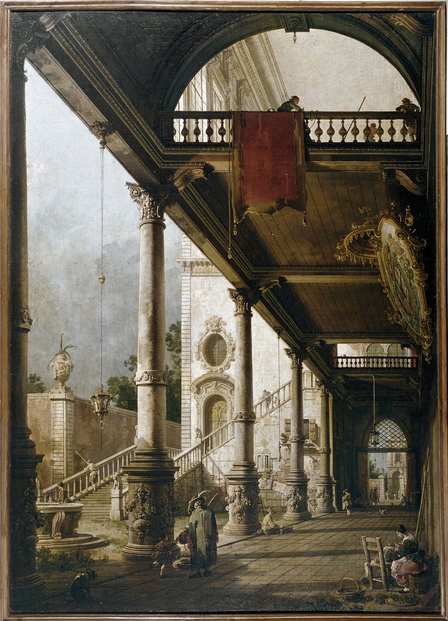 Capriccio oszlopcsarnokkal és udvarral (olaj, vászon alkotó: Canaletto