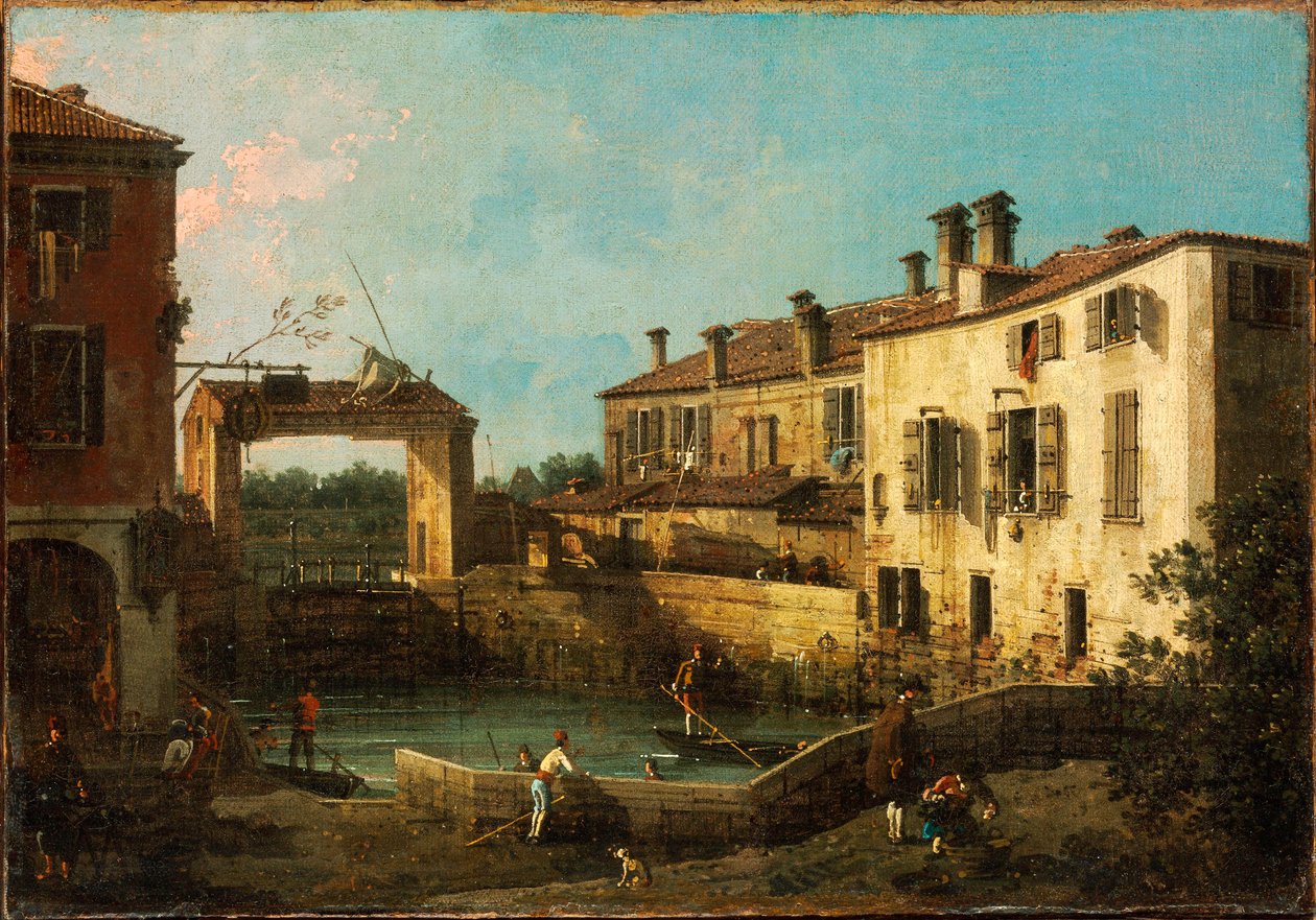 ""Zár közelében Dolo, Velence"" (Zár közelében Dolo, Velence) Giovanni Antonio festménye Canal dit Canaletto (1697-1768) 1776 Méret 30,5x44,5 cm Szepmuveszeti Múzeum, Budapest alkotó: Canaletto